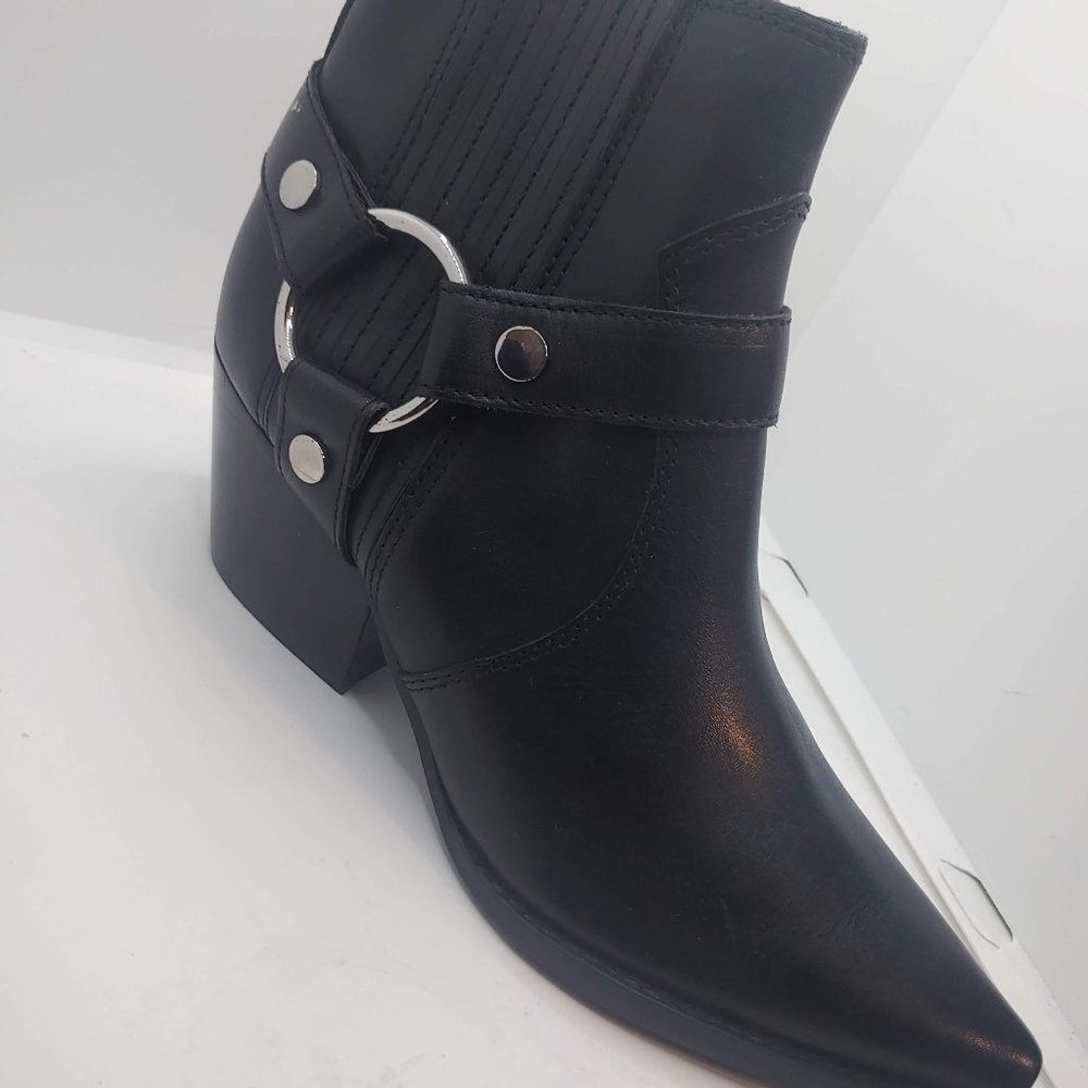 MARC FISHER Black Leather Ankle Bootie with Buckle Detail SZ 8.5